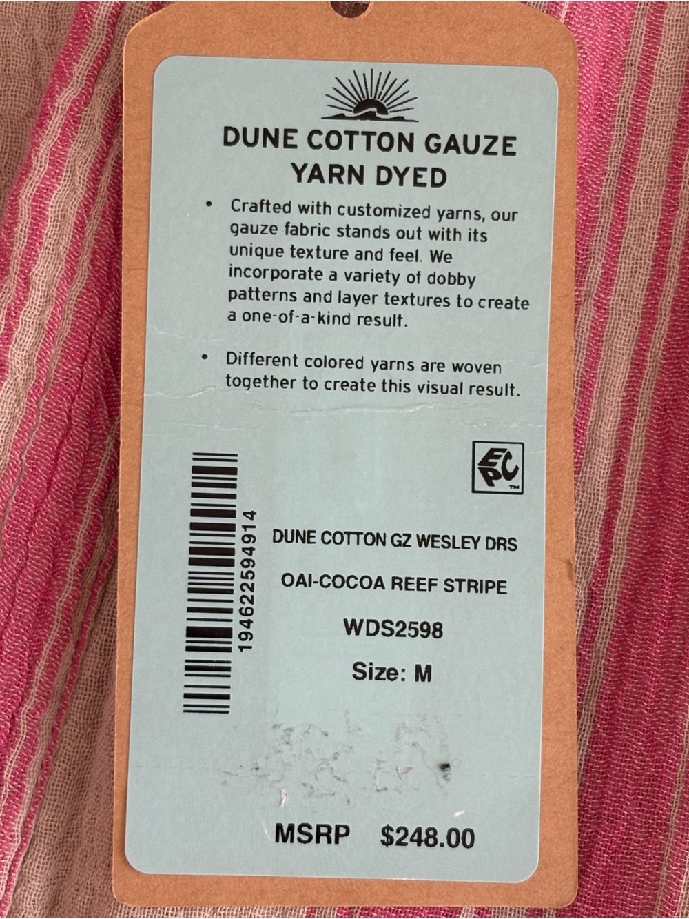 Faherty Pink and Cream Dune Cotton Gauze Wesley Dress in Medium - Picture 7 of 8